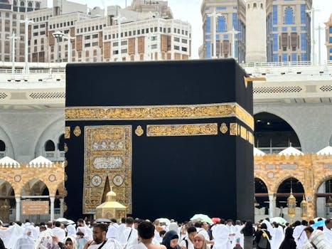 Pilgrims gather around the Kaaba in Makkah, Saudi Arabia, during the holy Hajj pilgrimage.